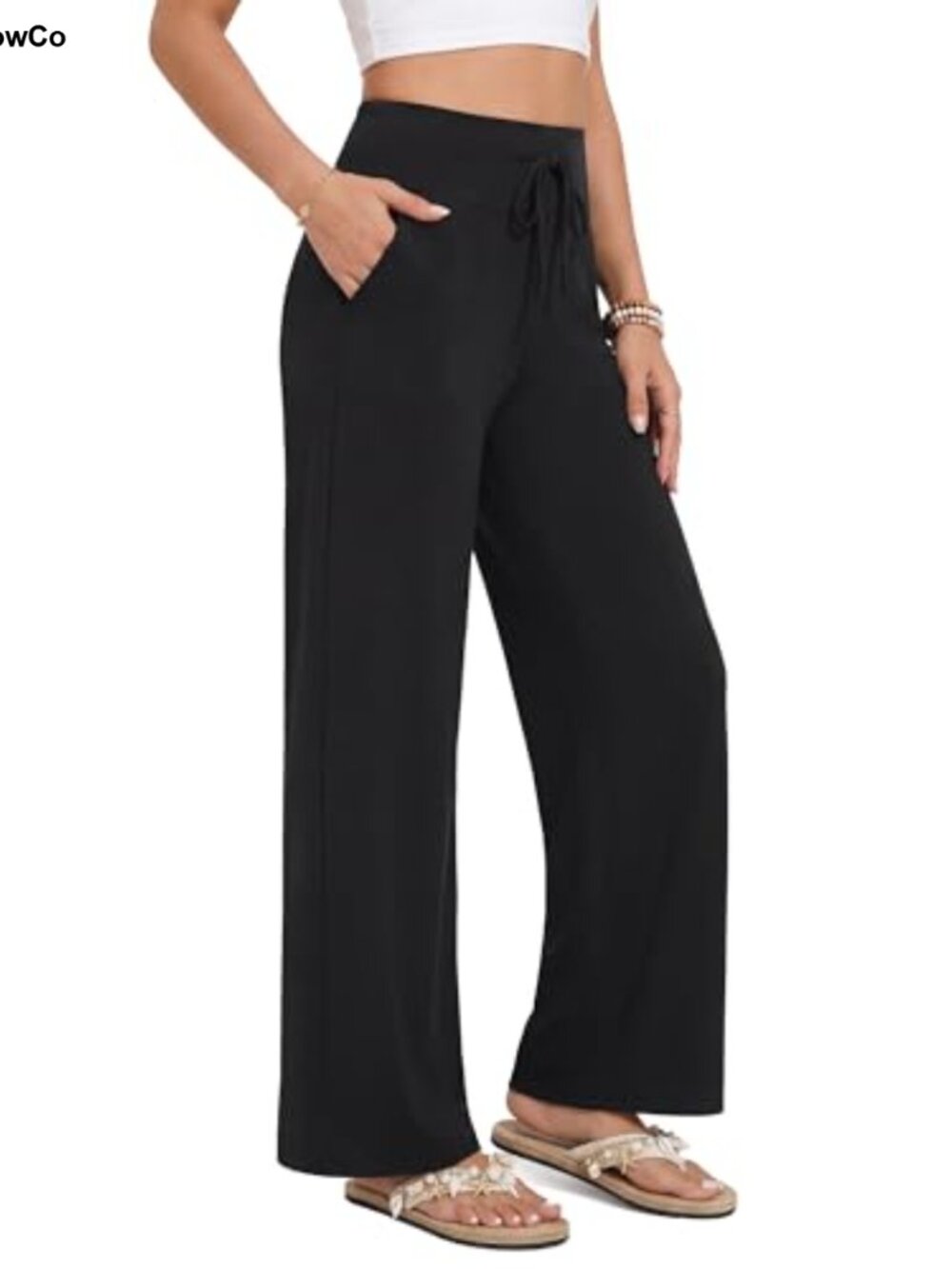 Wide Leg Capri Pants for Women High Waisted Drawstring Lounge Yoga Pants with